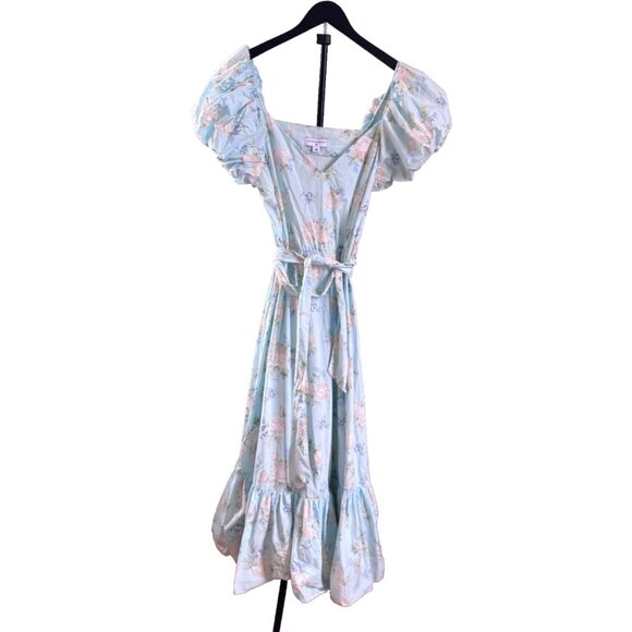 LoveShackFancy Dress Estelle Maxi Blue Floral Puff Sleeve Cottagecore Floral 10 - Picture 3 of 7